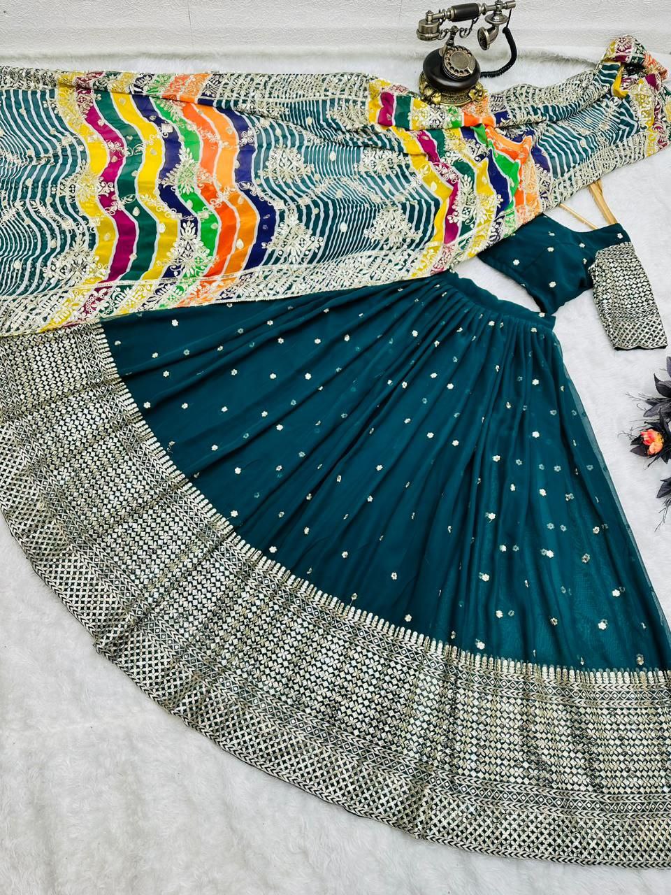Innovative Green Color Georgette sequence Lehenga Choli Clothsvilla