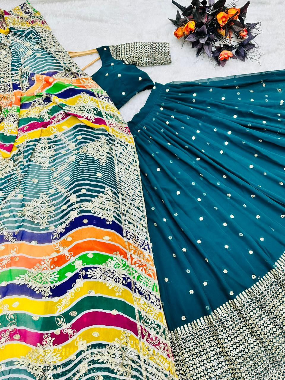 Innovative Green Color Georgette sequence Lehenga Choli Clothsvilla