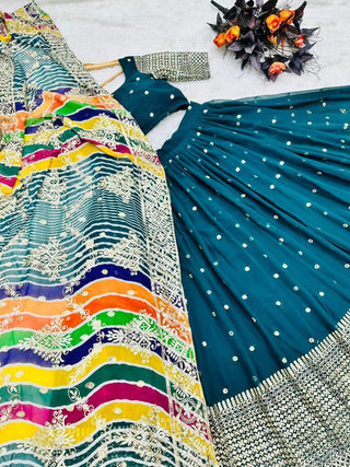 Innovative Green Color Georgette sequence Lehenga Choli Clothsvilla