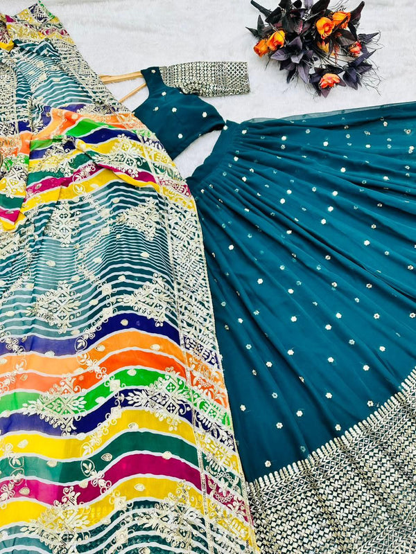 Innovative Green Color Georgette sequence Lehenga Choli Clothsvilla