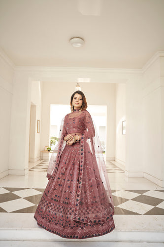 Invaluable Rust Orange Sequins Embroidered Silk Party Wear Lehenga Choli ClothsVilla