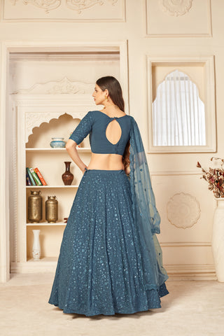 Irresistible Grey Thread And Sequins Embroidered Georgette Semi Stitched Bridal Lehenga ClothsVilla
