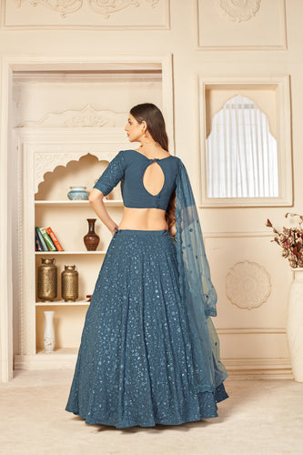 Irresistible Grey Thread And Sequins Embroidered Georgette Semi Stitched Bridal Lehenga ClothsVilla