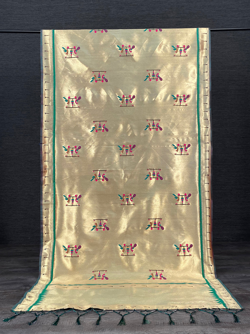 Green Color Weaving Zari Work Jacquard Paithani Dupatta With Tassels Clothsvilla