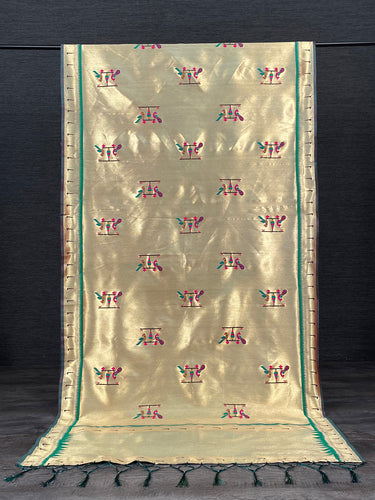 Green Color Weaving Zari Work Jacquard Paithani Dupatta With Tassels Clothsvilla