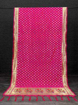 Pink Color Weaving Zari Work Jacquard Paithani Dupatta With Tassels Clothsvilla