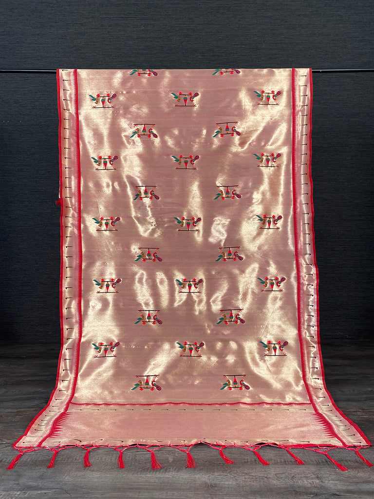 Red Color Weaving Zari Work Jacquard Paithani Dupatta With Tassels Clothsvilla