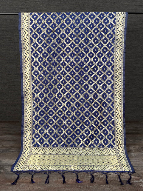 Navy Blue Color Weaving Zari Work Jacquard Dupatta With Tassels Clothsvilla Main image