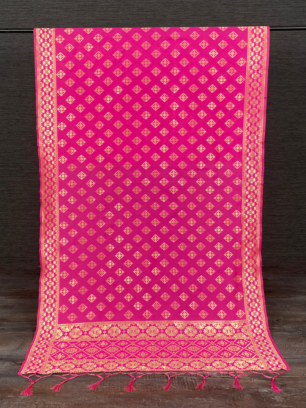 Pink Color Weaving Zari Work Jacquard Dupatta With Tassels Clothsvilla Main image