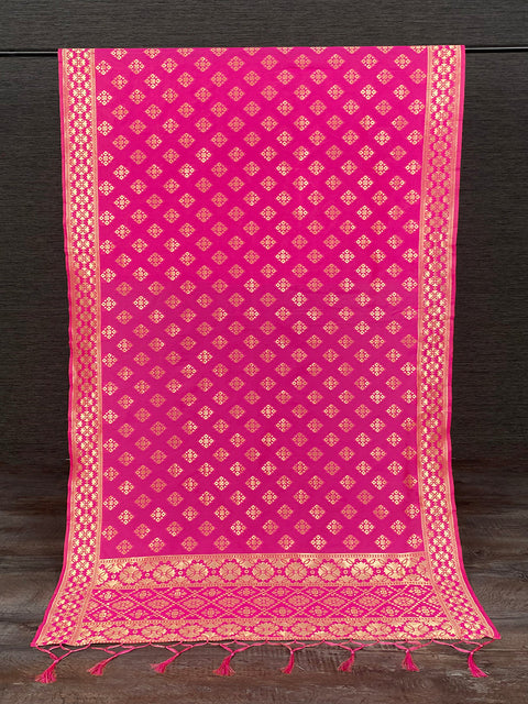 Pink Color Weaving Zari Work Jacquard Dupatta With Tassels Clothsvilla Main image