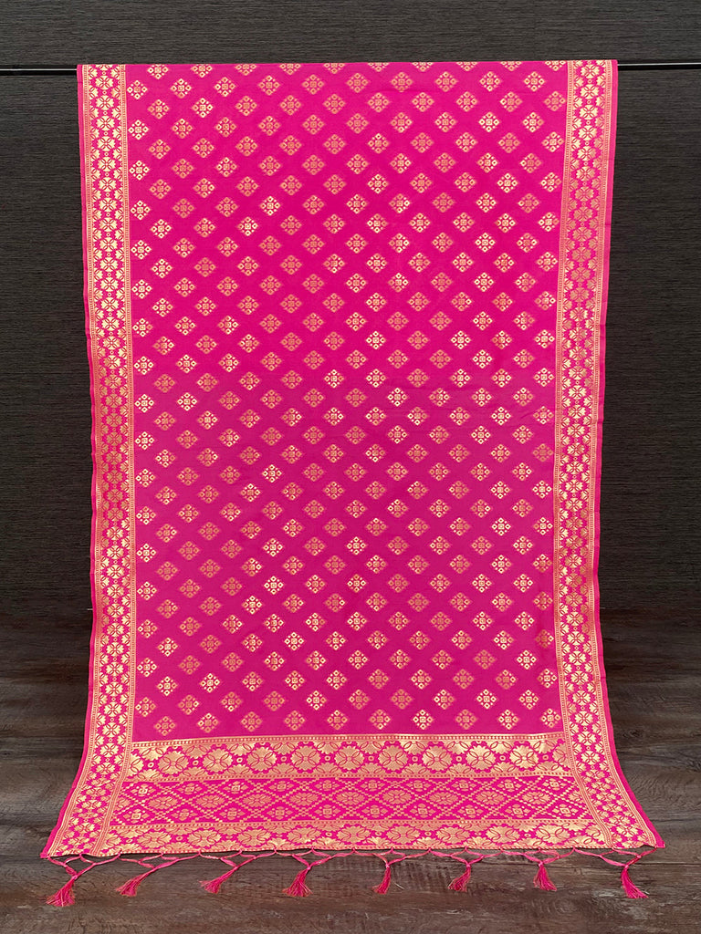 Pink Color Weaving Zari Work Jacquard Dupatta With Tassels Clothsvilla
