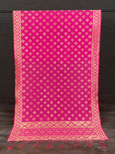 Pink Color Weaving Zari Work Jacquard Dupatta With Tassels Clothsvilla