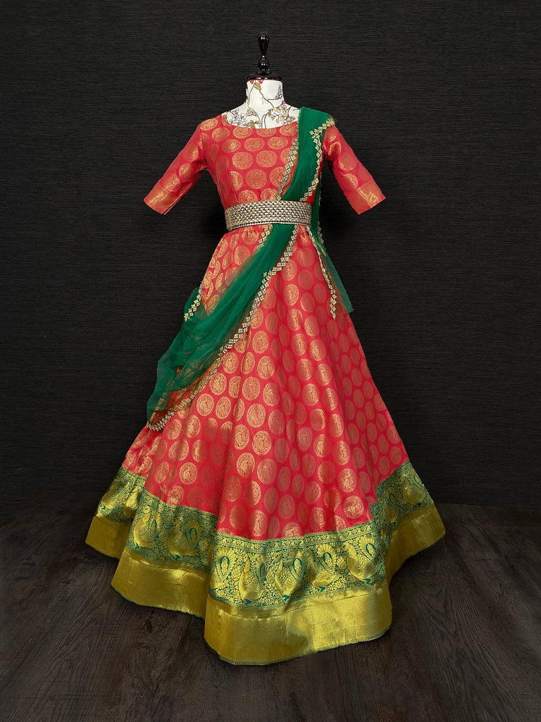 Traditional Red Color Lehenga Choli on Banarasi Silk in Modern Cut Design -  Ethnic Race