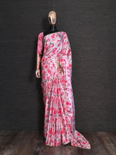 Load image into Gallery viewer, Pink Color Digital Printed Japan Satin Saree With Pearl Lace Border Clothsvilla