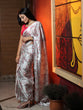 Load image into Gallery viewer, Grey Color Digital Printed Japan Satin Saree With Pearl Lace Border Clothsvilla