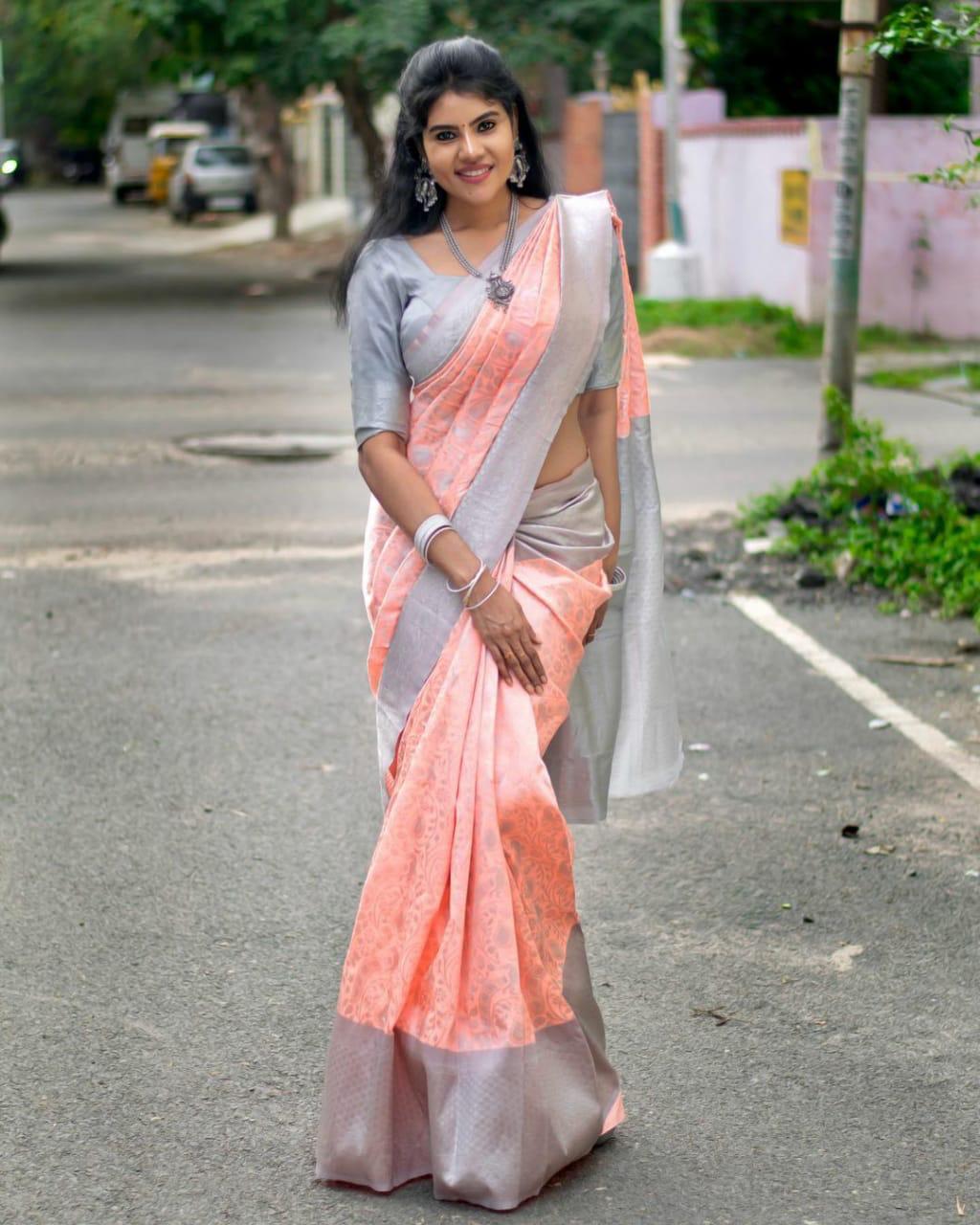 Sophisticated Pink Soft Silk Saree With Outstanding Blouse Piece KP Main image