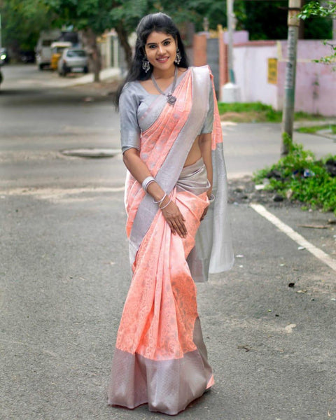 Sophisticated Pink Soft Silk Saree With Outstanding Blouse Piece KP Main image