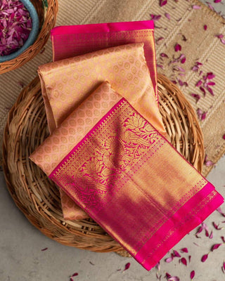 Tremendous Peach Soft Banarasi Silk Saree With Evocative Blouse Piece KP