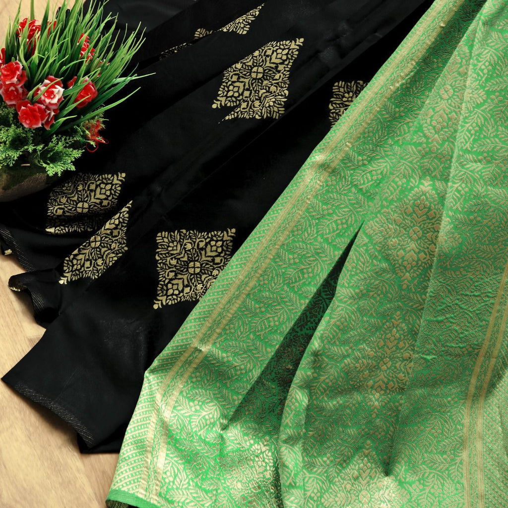 Quintessential Black Soft Silk Saree With Attractive Blouse Piece KP