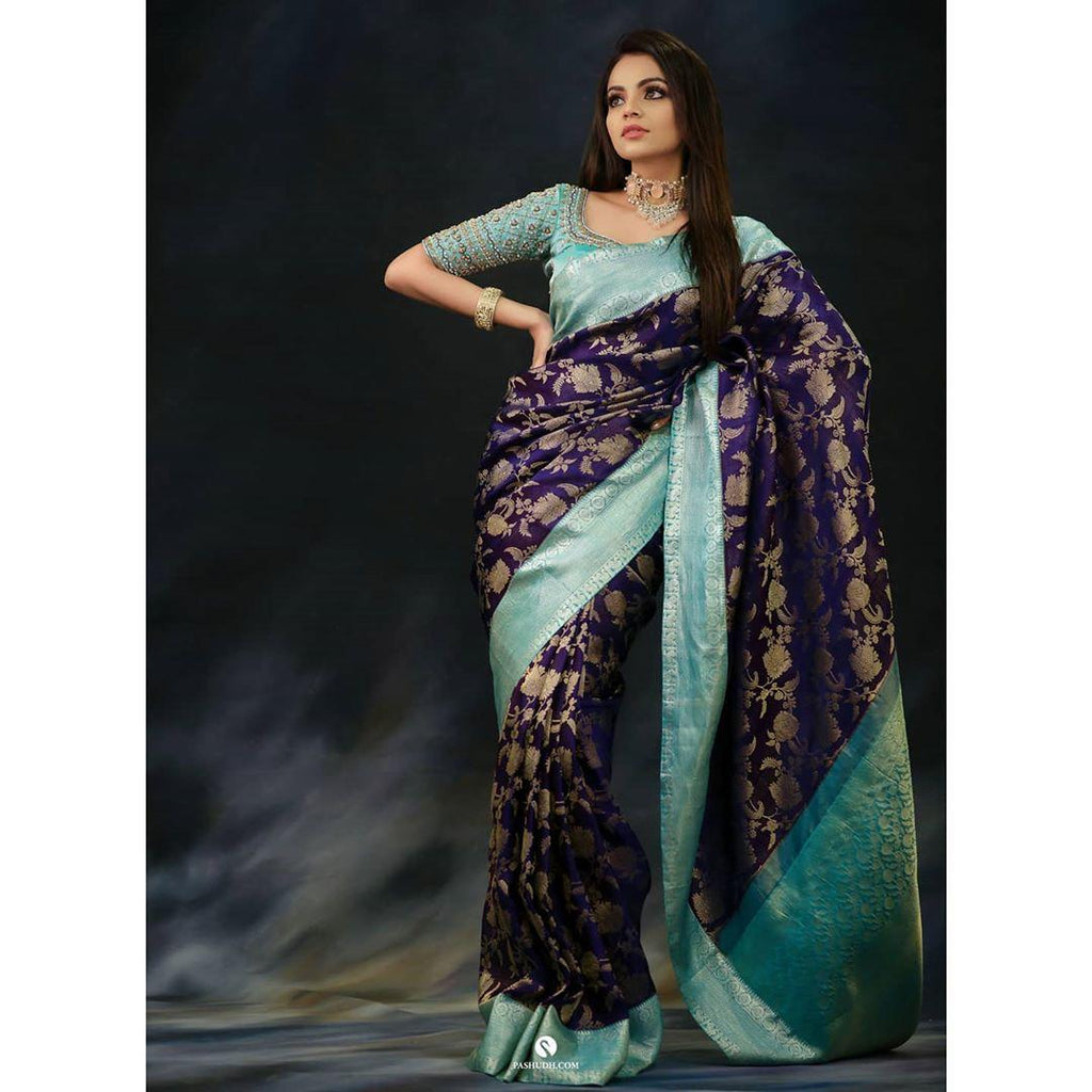 Splendiferous Blue Soft Silk Saree With Smart Blouse Piece KP