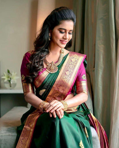 Surpassing extravagant Green Soft Silk Saree With Excellent Blouse Piece KP