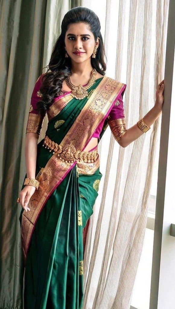 Surpassing extravagant Green Soft Silk Saree With Excellent Blouse Piece KP