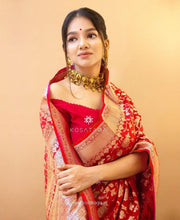 Load image into Gallery viewer, Sizzling Red Soft Banarasi Silk Saree With Impressive Blouse Piece KP