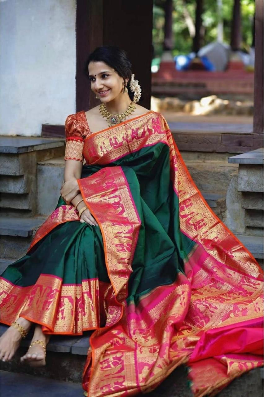Smashing Green Soft Silk Saree With Divine Blouse Piece KP Main image