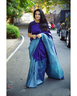 Symmetrical Blue Soft Silk Saree With Dalliance Blouse Piece KP