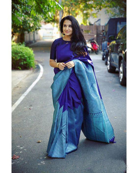 Symmetrical Blue Soft Silk Saree With Dalliance Blouse Piece KP Main image