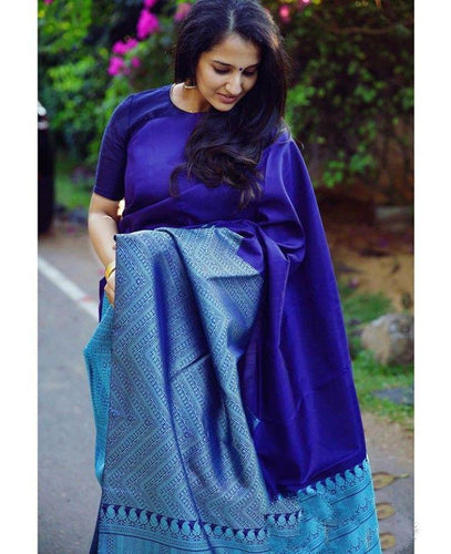 Symmetrical Blue Soft Silk Saree With Dalliance Blouse Piece KP