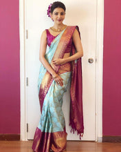 Load image into Gallery viewer, Serendipity Sky Soft Banarasi Silk Saree With Incomparable Blouse Piece KP