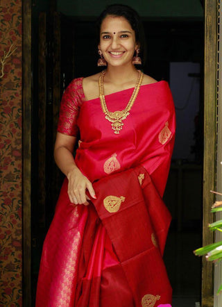 Susurrous Red Soft Banarasi Silk Saree With Dalliance Blouse Piece KP