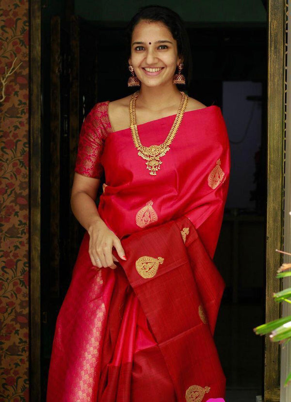 Susurrous Red Soft Banarasi Silk Saree With Dalliance Blouse Piece KP
