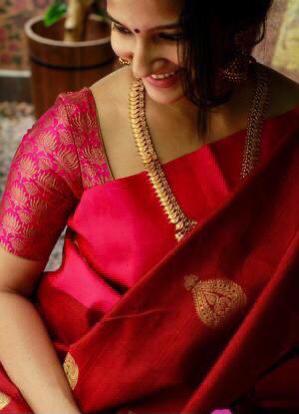 Susurrous Red Soft Banarasi Silk Saree With Dalliance Blouse Piece KP