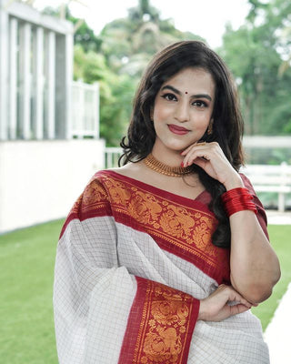 Adorable Off White Soft Banarasi Silk Saree With Majesty Blouse Piece KP