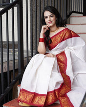 Load image into Gallery viewer, Adorable Off White Soft Banarasi Silk Saree With Majesty Blouse Piece KP