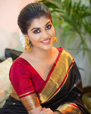 Surreptitious Black Soft Banarasi Silk Saree With Lovely Blouse Piece KP