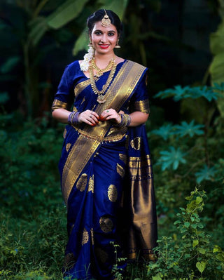 Serendipity Blue Soft Banarasi Silk Saree With Splendorous Blouse Piece KP