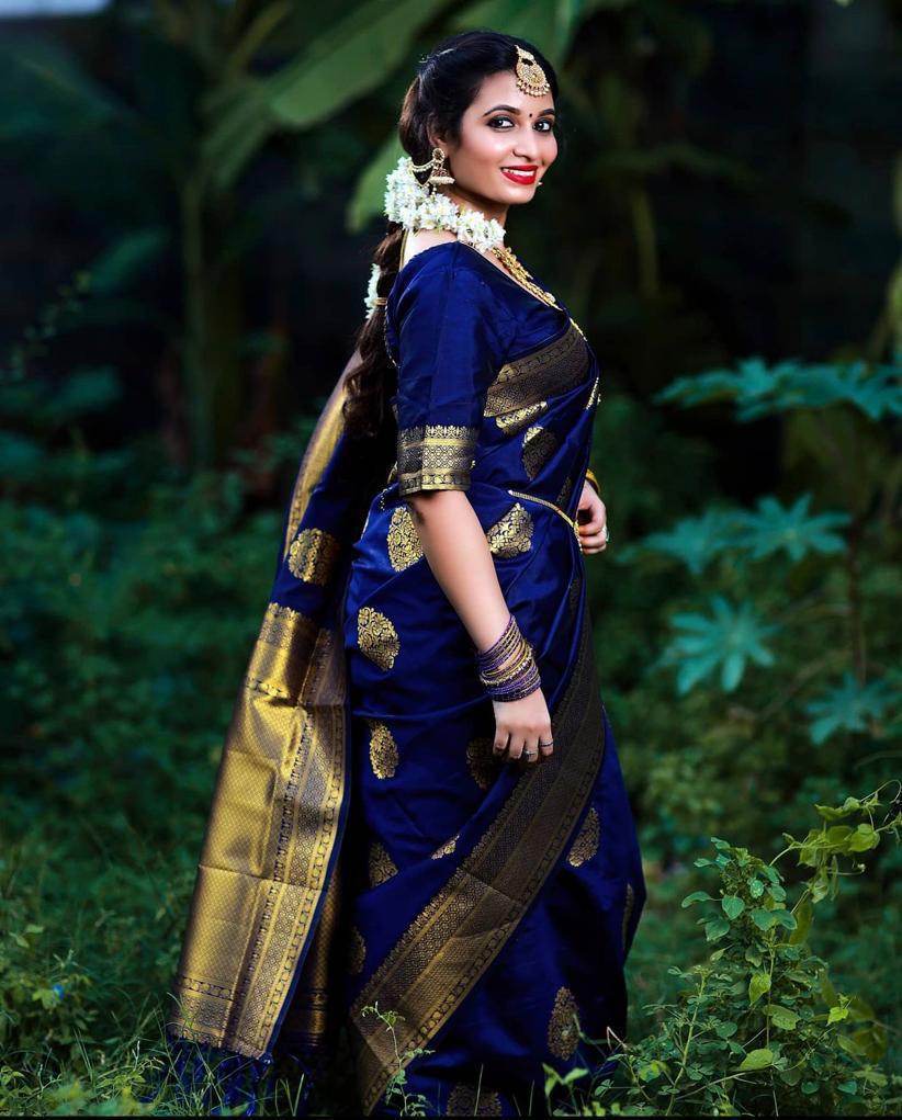 Serendipity Blue Soft Banarasi Silk Saree With Splendorous Blouse Piece KP