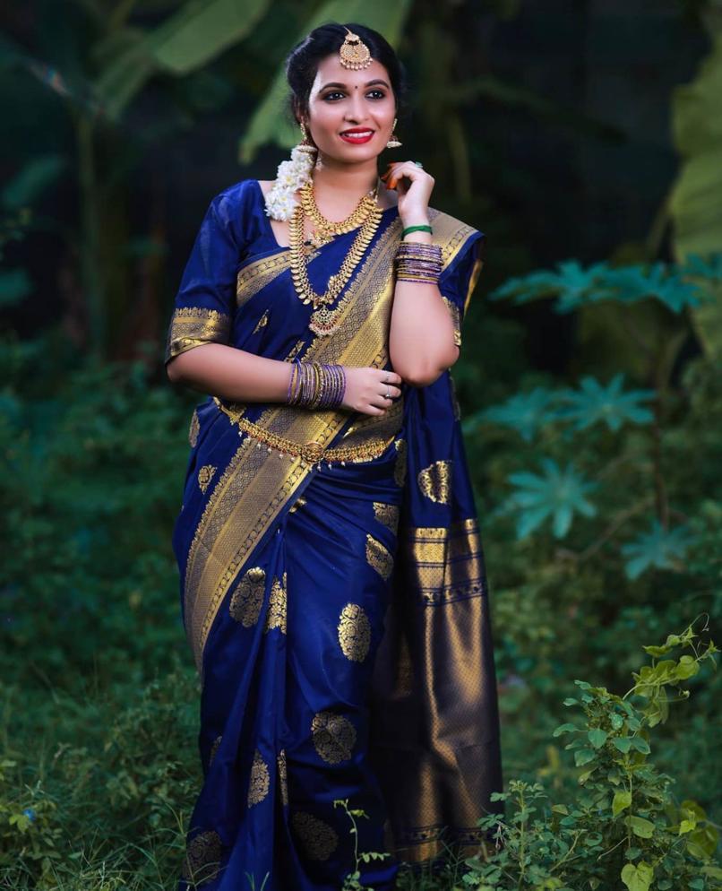 Serendipity Blue Soft Banarasi Silk Saree With Splendorous Blouse Piece KP
