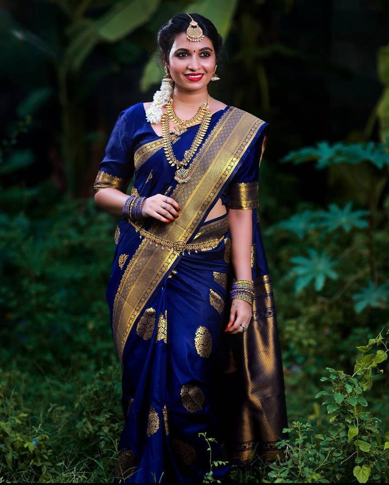 Serendipity Blue Soft Banarasi Silk Saree With Splendorous Blouse Piece KP