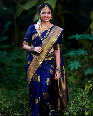 Serendipity Blue Soft Banarasi Silk Saree With Splendorous Blouse Piece KP