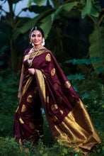 Load image into Gallery viewer, Most Wine Soft Banarasi Silk Saree With Gratifying Blouse Piece KP