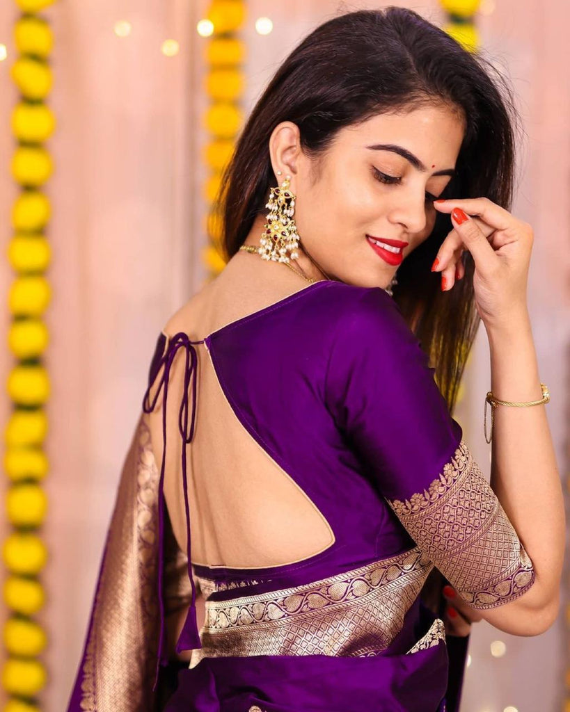 Superb Purple Soft Banarasi Silk Saree With Luxuriant Blouse Piece KP