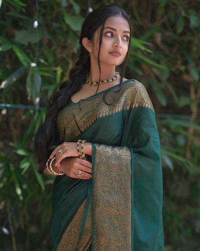 Amiable Dark Green Soft Silk Saree With Dazzling Blouse Piece Shriji