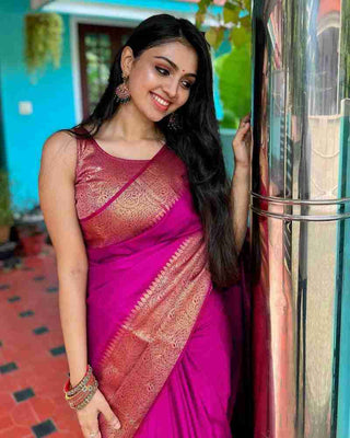 Amazing Dark Pink Soft Silk Saree With Hypnotic Blouse Piece Shriji