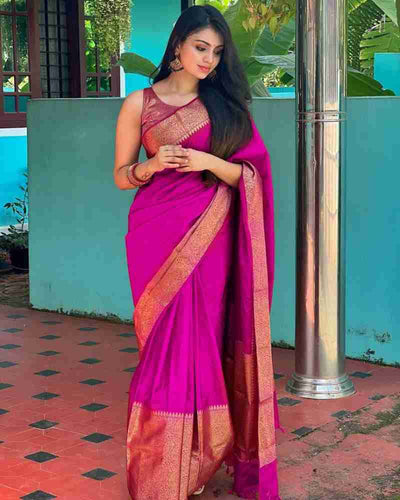 Amazing Dark Pink Soft Silk Saree With Hypnotic Blouse Piece Shriji