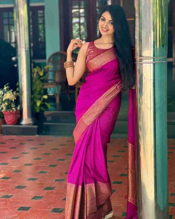 Amazing Dark Pink Soft Silk Saree With Hypnotic Blouse Piece Shriji