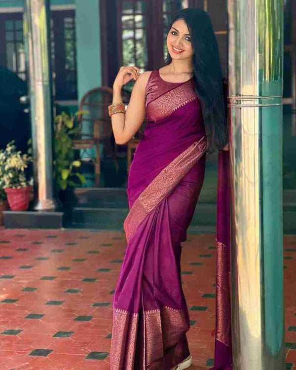 Adorning Purple Soft Silk Saree With Gratifying Blouse Piece Shriji